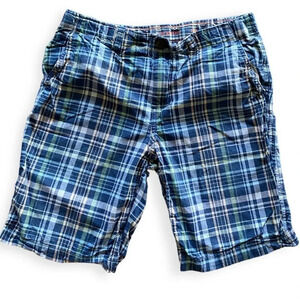 LANDSEND EUC BLUE PLAID BOYS BOY SHORTS SUMMER CASUAL SIZE 16 H HUSKY
